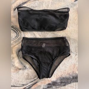 Black swim set with fishnet/mesh